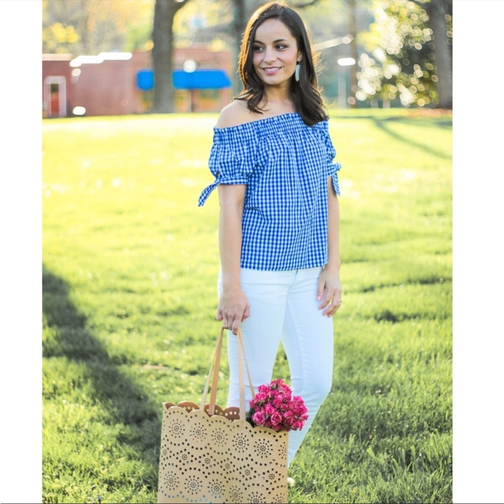 J Crew Gingham Off-the-Shoulder Top, worn once, perfect condition